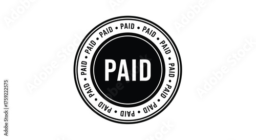 Black and white circular stamp displaying the word paid repeatedly