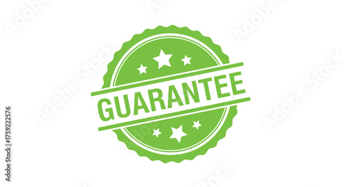 A bright green guarantee badge with stars and a white border design