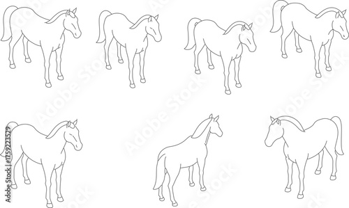 Simple Line Art Standing Horse Silhouettes Collection Animal Illustration