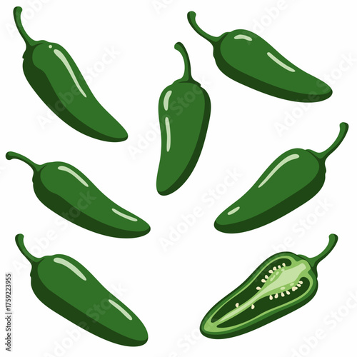 Flat Graphic Jalapeno Pepper Fresh Ingredient Still Life Food Illustration