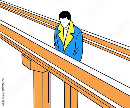 solitary figure navigates the structured path of personal destiny forward