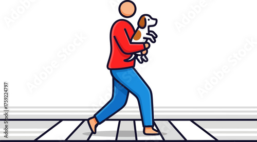 devotion in motion human carrying beloved pet across city crossing