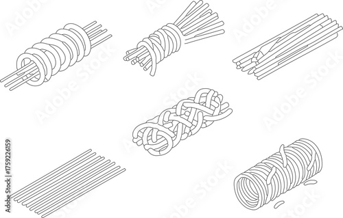 Handdrawn Detailed Various Bundle Kindling Outline Black and White Illustration