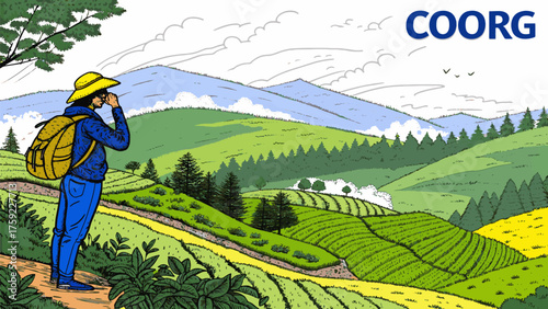 Coorg Landscape with Coffee Plantations and Traditional Kodava Culture – Karnataka Tourism Heritage Image for Travel and Design Use