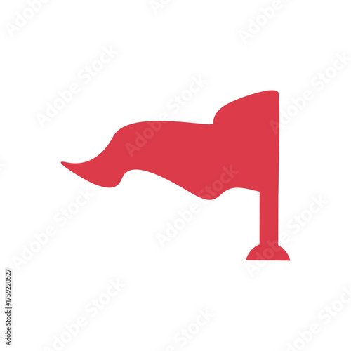 Red flag waving gently in the wind on a white background