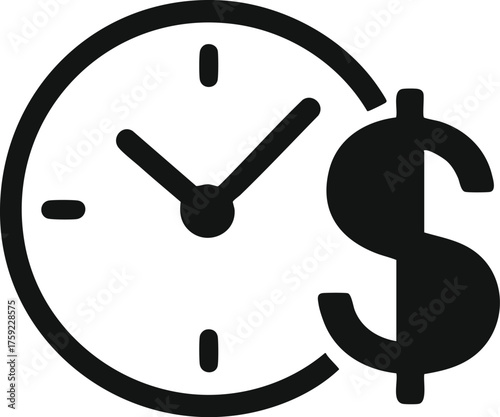 Time is money concept vector clock icon with a business hand and dollar sign symbol to illustrate the deadline