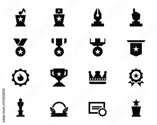 Torphys medals set collection pack bundle black shape icon silhouette vector flat illustration design on white background
