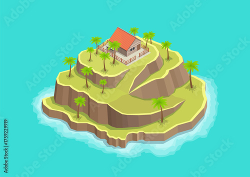 Isometric beautiful island with house