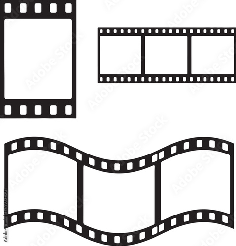 Collection of vintage film strip frames and wavy film strip with perforations Keywords: film strip, movie, cinema, vintage, retro, frame, negative, photography, reel, roll, on transparent background