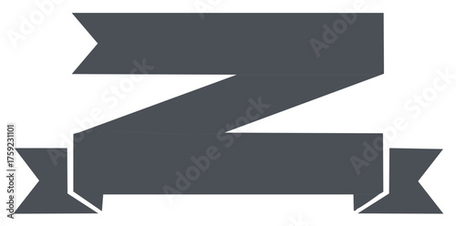 Folded gray ribbon banner icon with space for text. Flat design element for titles and headings.