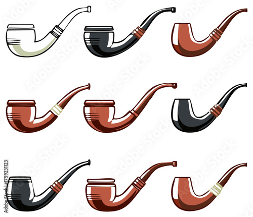 Collection of Classic Smoking Pipes in Various Designs and Colors