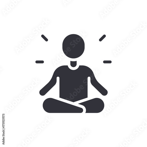 Meditating Person In Lotus Pose With Radiating Light Symbol