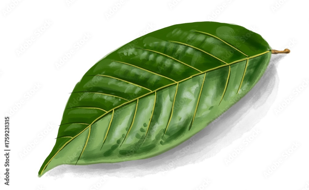 Fototapeta premium Hoja de árbol. Ilustración con técnica gouache digital.
