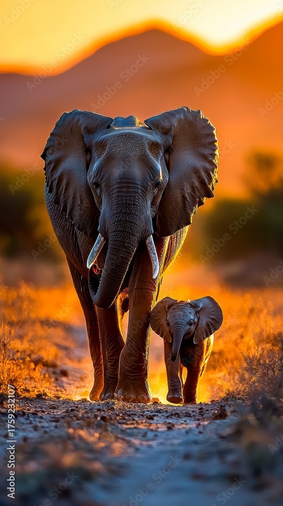 Fototapeta premium African Elephants at Sunset