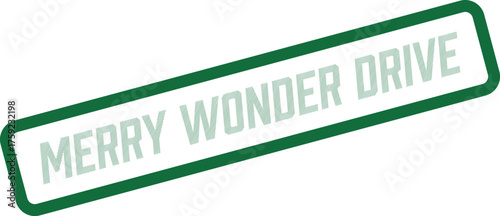 Modern vector stamp design with Merry Wonder Drive text ideal for seasonal charity fundraising campaigns