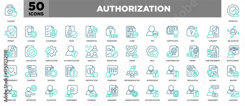 Authorization Icon Sheet Line Blue Illustration
