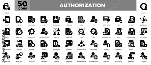 Authorization Icon Sheet Glyph Black Illustration