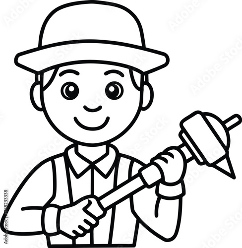 cartoon farmer holding a shovel