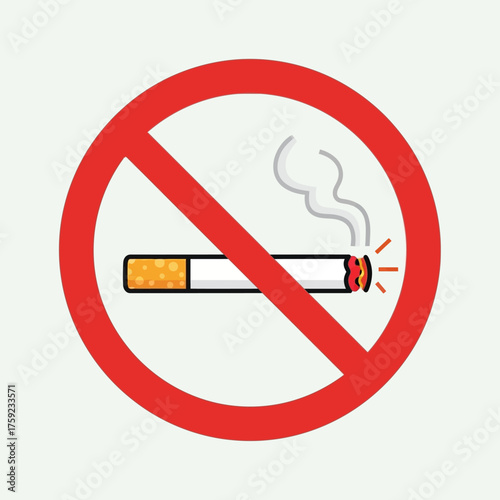 A clear red prohibition sign with a lit cigarette inside, indicating no smoking is allowed in this area for health and safety.