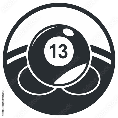 Round icon with a number thirteen ball a vector symbol for lottery billiards or games of chance