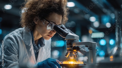 Person looking through microscope in laboratory