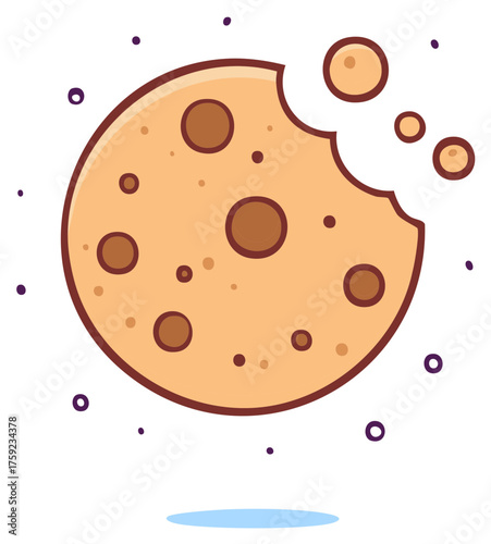 Bitten Cookie Vector Illustration with Crumbs Isolated on White