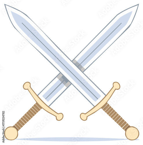 Crossed swords illustration, medieval weapons design, isolated.