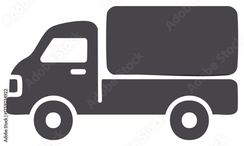 Minimalist dark gray graphic symbol of a cargo van representing transport, delivery, and logistics services.