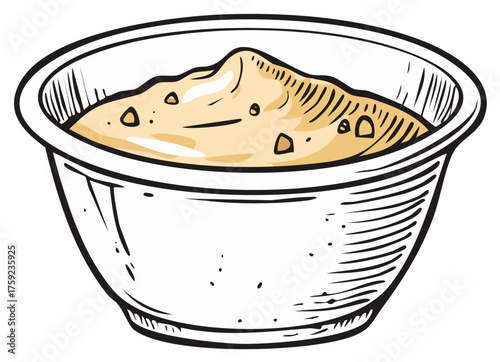 Vibrant Hand Drawn Creamy Dip in a White Bowl Retro Food Illustration for Snacks Appetizers