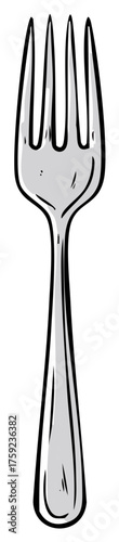 Stylized Isolated Fork Silverware Dining Utensil Food Preparation Art