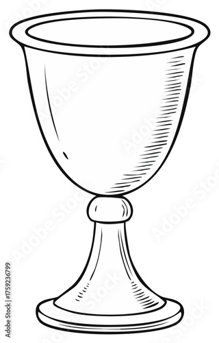 Hand drawn sketch of an antique goblet or sacred chalice in a vintage line art style