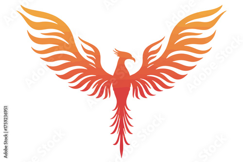 Fiery phoenix rising with wings spread wide