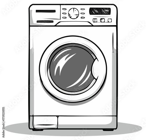 Modern Front Load Washing Machine Appliance with Round Door and Control Panel