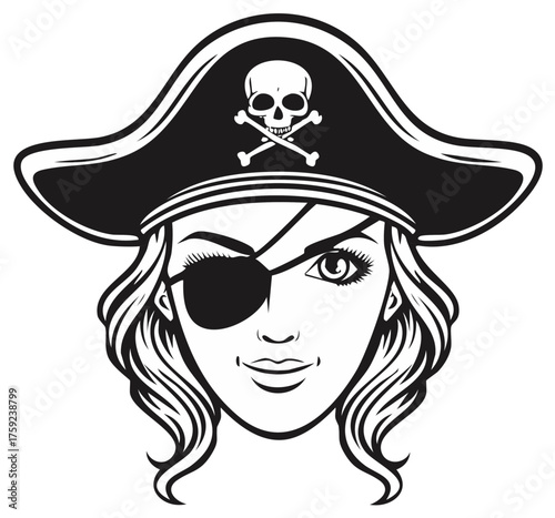Woman Pirate Portrait with Eyepatch and Skull Hat