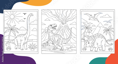 Roaring dinosaurs ready for coloring fun and prehistoric adventures for kids.
