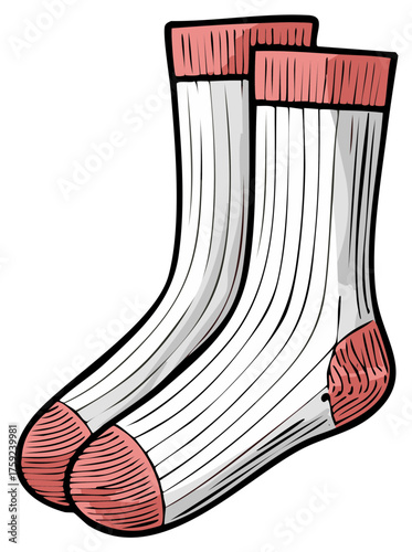Striped White Socks with Pink Toe and Heel Detail Illustrated