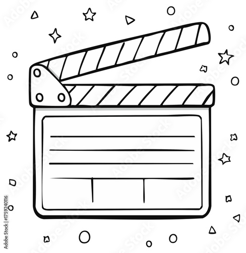 Hand-Drawn Movie Clapperboard with Geometric Shapes Illustration for Film Production