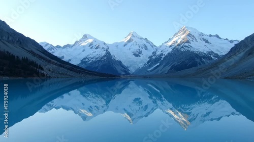 Wallpaper Mural Stunning Mountain Range Reflected in Calm Lake Under Clear Blue Sky. Torontodigital.ca