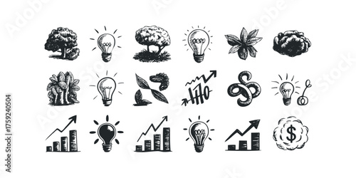 Hand Drawn Icons Representing Ideas Growth and Finance