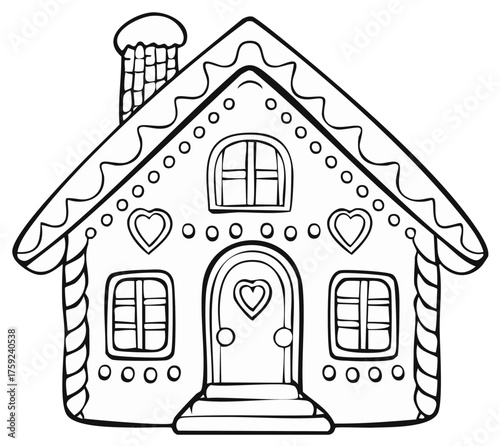 Festive Gingerbread House Line Art for Coloring Books Winter Holiday Fun