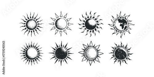 Set of Stylized Sun Illustrations with Earth Detail