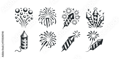 Collection of Firework Icons and Explosions