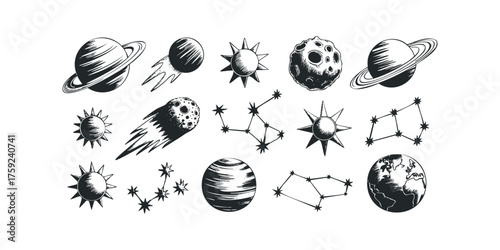 Collection of Cosmic Celestial Bodies and Constellations