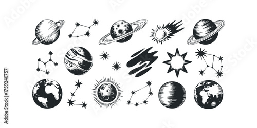 Cosmic Elements Featuring Planets Stars and Constellations