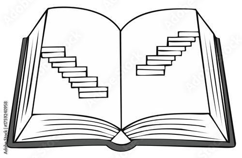 Open Book Illustration Depicting Stairways to Progress and Knowledge Formation