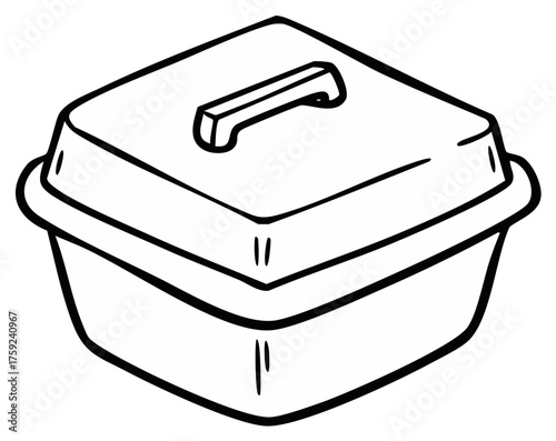 Square food container with handle lid simple line art drawing