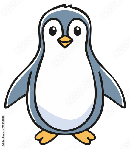 Cartoon penguin illustration with outline, animal design