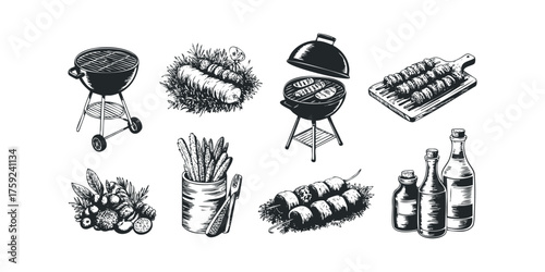BBQ Food And Drink Collection Hand Drawn Sketch