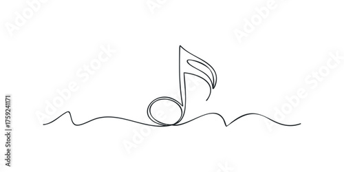 Single line drawing of musical eighth note with wavy staff