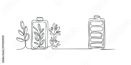 Battery with Plant Growth Single Line Drawing
